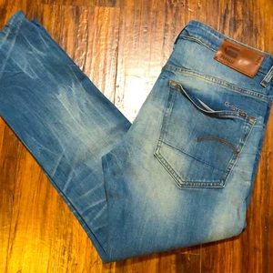 G Star Raw mens 34x29 3301 straight fit light washed denim blue jeans